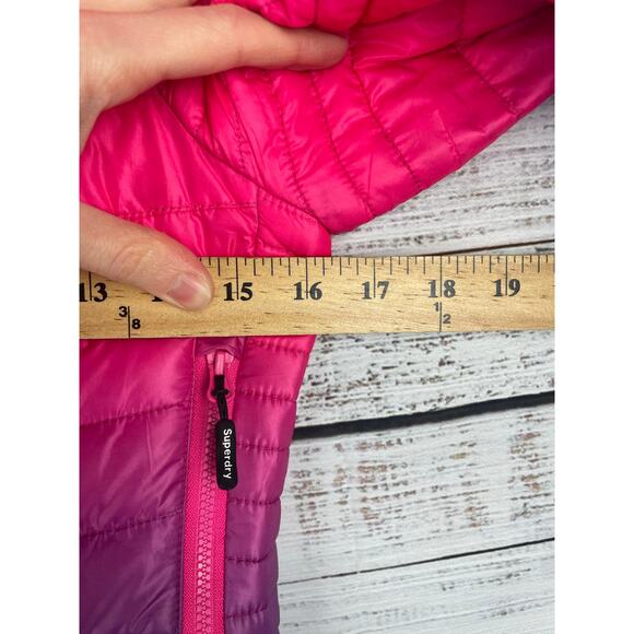 Superdry Power Fade Jacket Pink Purple Ombre Fur Lined Hood Size US 2 Ski Coat - Picture 7 of 15